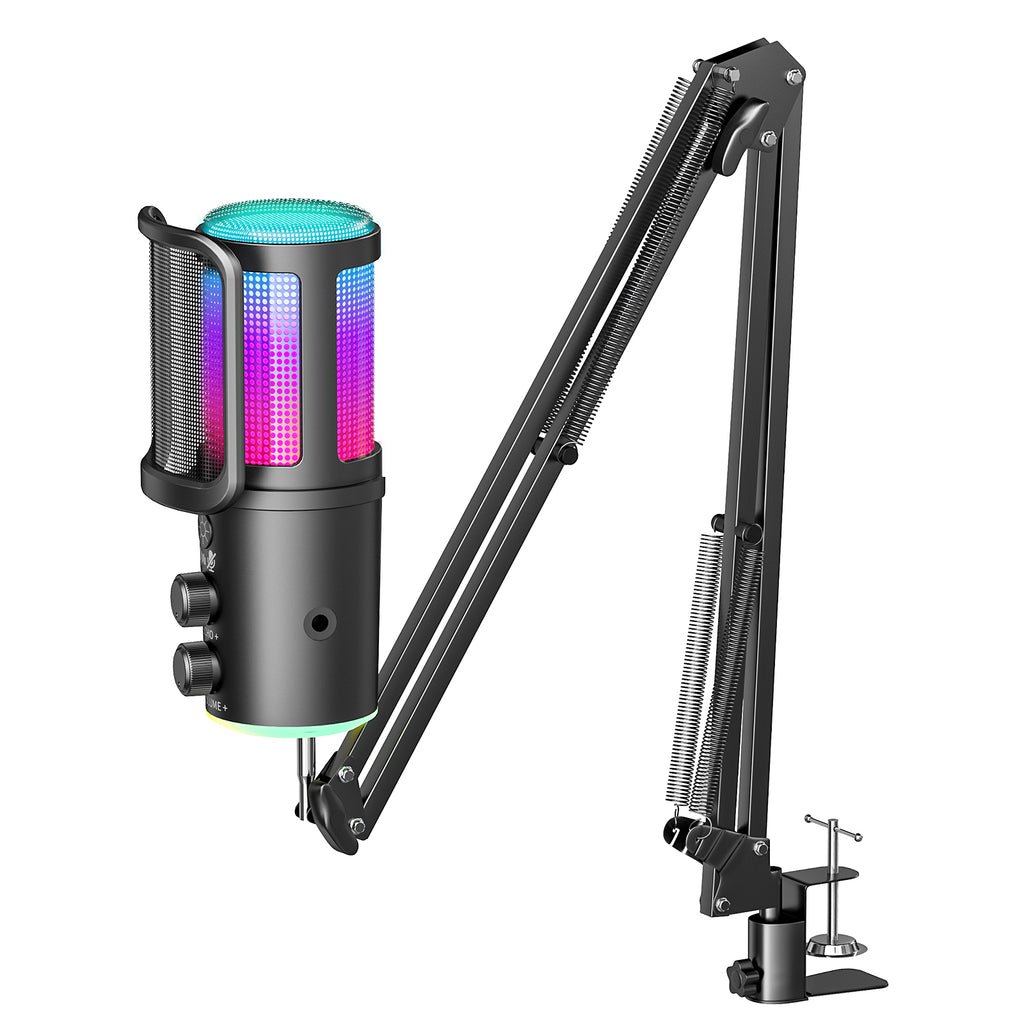 ‌ONIKUMA M530 RGB Condenser USB Microphone with Multifunctional Knob & Monitoring