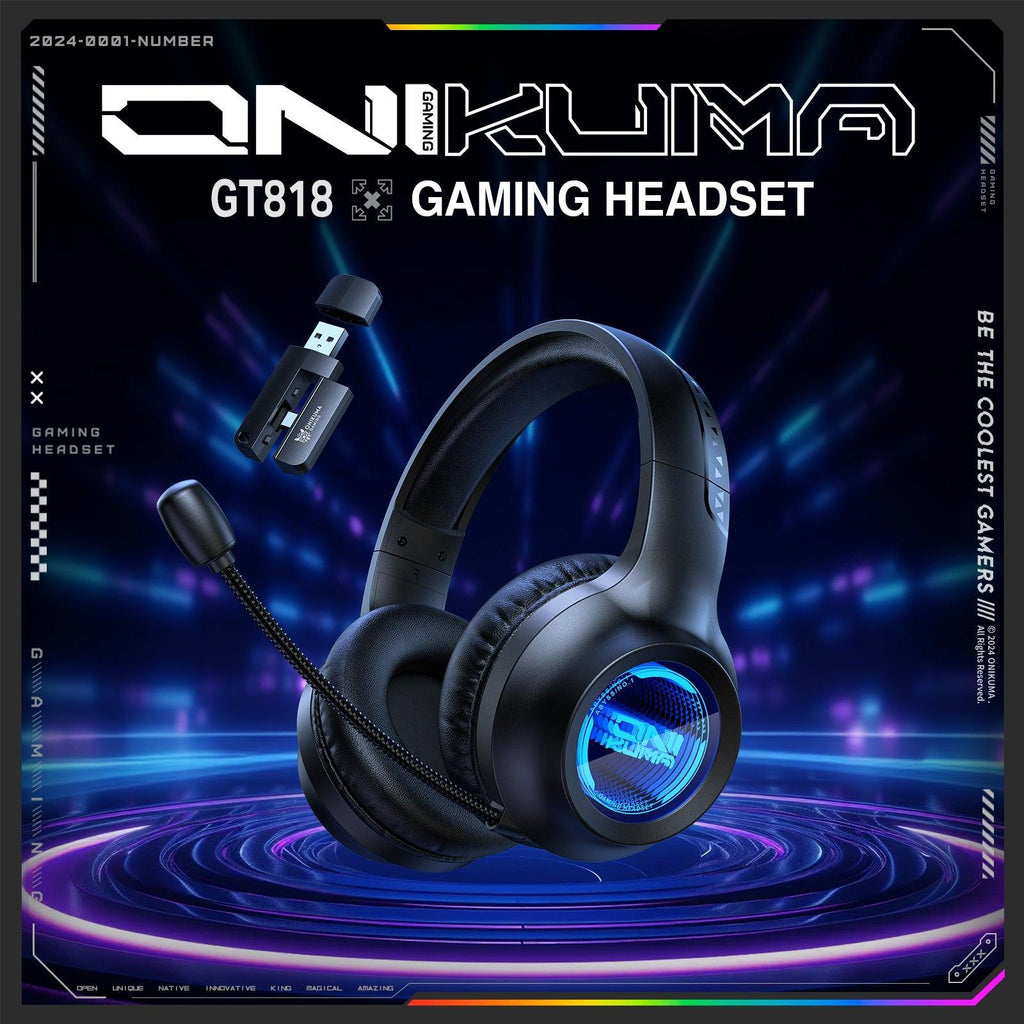ONIKUMA GT818 RGB Gaming Headset with 20H Playtime - Bluetooth 5.4, 360° Mic & Tri-Mode Connectivity