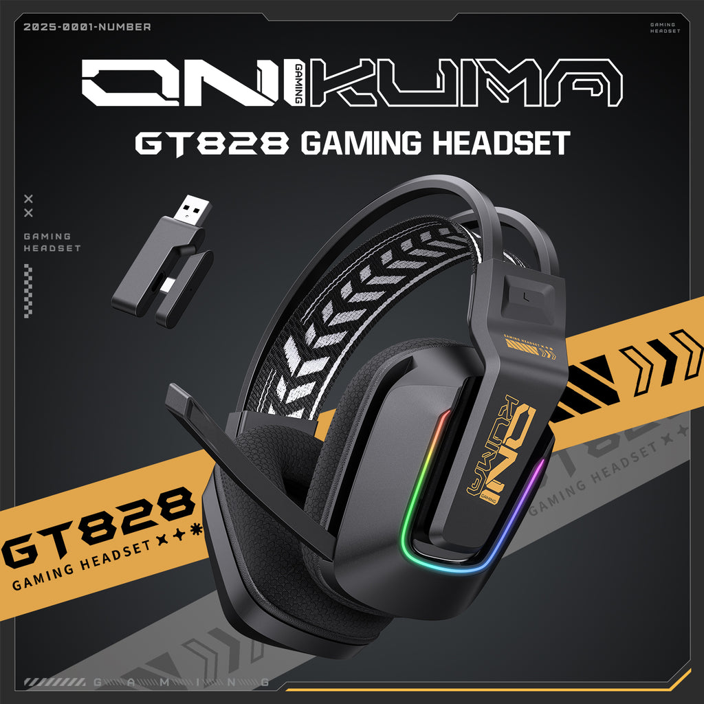 ONIKUMA GT828 Multi-Mode Gaming Headset – 45H Playback, Bluetooth 5.4/Wired/2.4GHz, Memory Foam Comfort