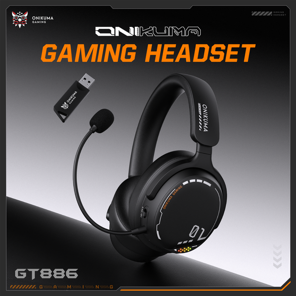 ‌ONIKUMA GT886 3-Mode Wireless Gaming Headset with 1000mAh Battery, 360° Rotatable Mic, and RGB Lighting
