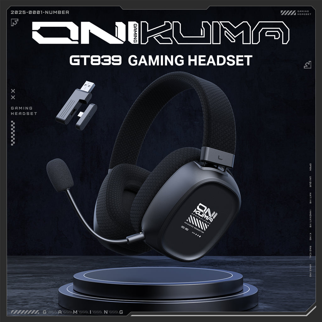 ONIKUMA GT839 Multi-Mode Gaming Headset – 45H Playback, Bluetooth 5.4/Wired/2.4GHz, Memory Foam Comfort