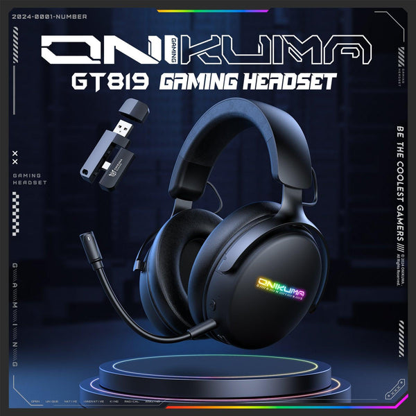 ONIKUMA GT819 Gaming Headset - RGB Lighting, 360° Mic & Tri-Mode (Bluetooth 5.4/Wired/2.4GHz)