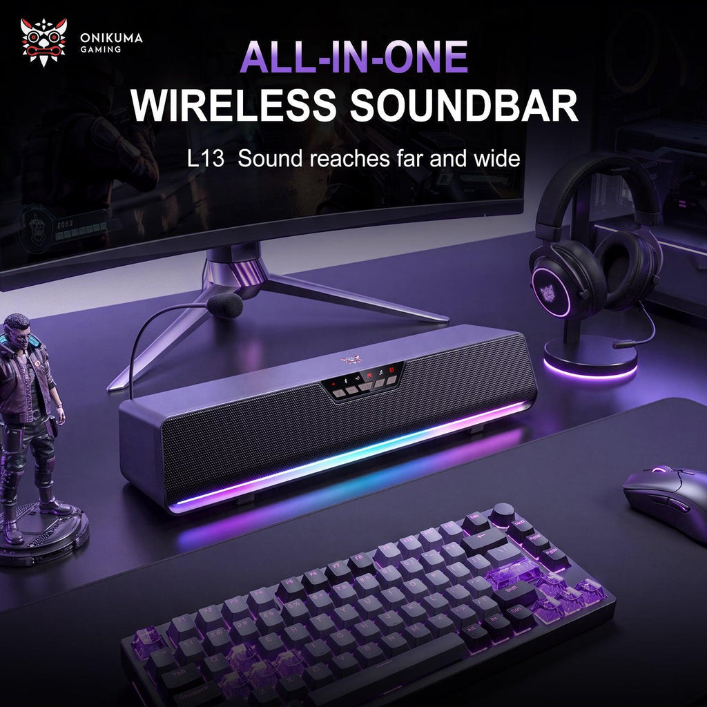 ONIKUMA L13 All-Scenario Desktop Gaming Speaker: Virtual 7.1 Surround Sound, Four-Core Drivers, Wireless 5.4 + USB Dual-Mode Connection