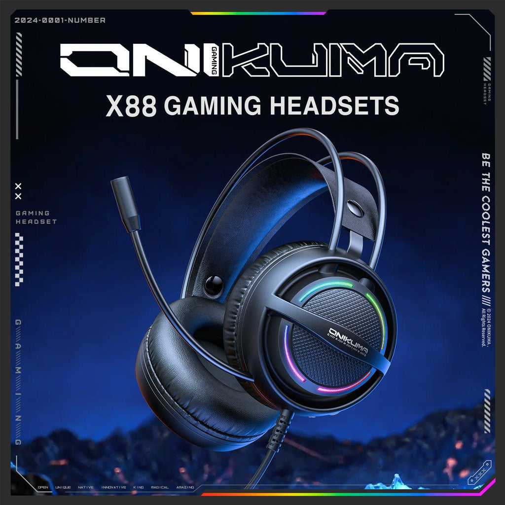 ONIKUMA X88 RGB Gaming Headset - 50mm Drivers, 360° Rotatable Mic & Comfortable Earmuffs